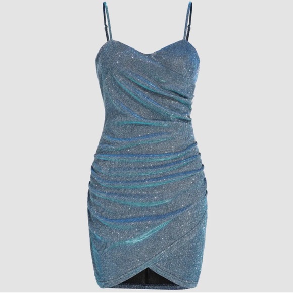Cider Dresses Nwt Cider Sweetheart Neckline Blue Glitter Bodycon